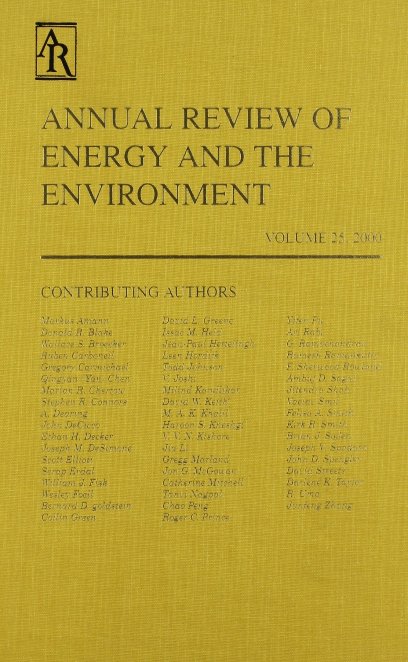 Annual Review of Energy and the Environment, Vol. 25: 2000,Used