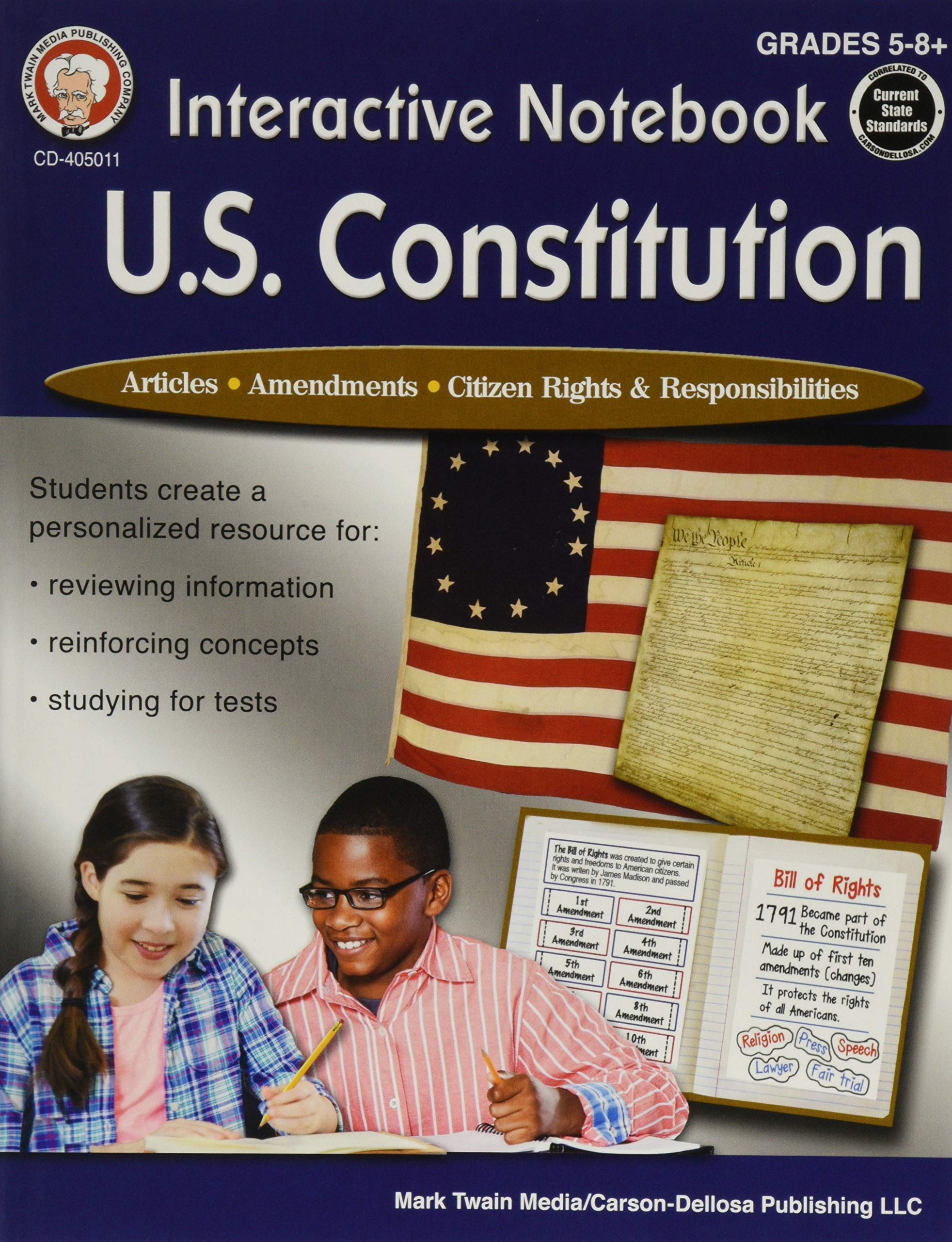 Mark Twain  Interactive Notebook: U.S. Constitution, Grades 5  12,Used