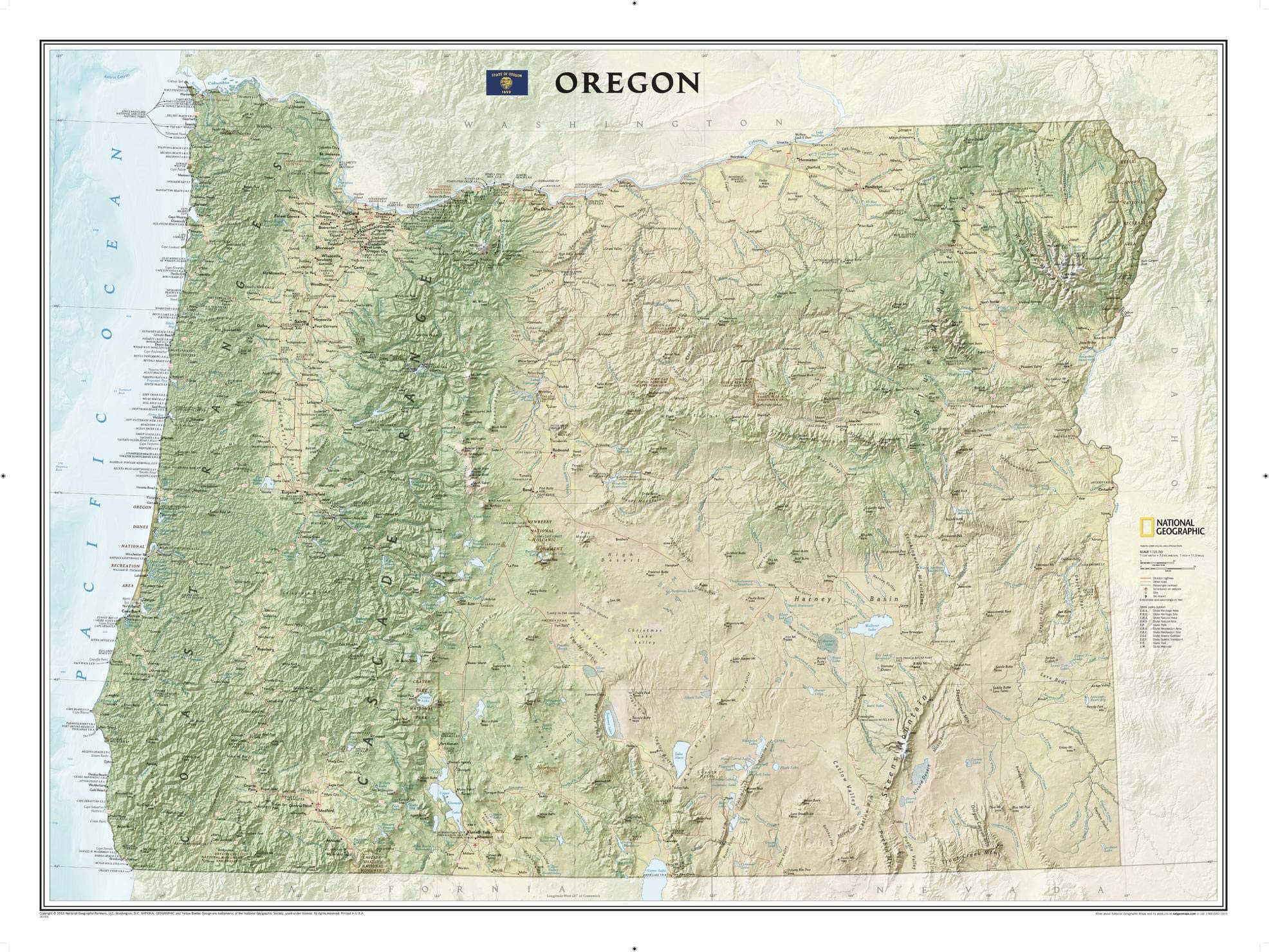 National Geographic Oregon Wall Map (40.5 x 30.25 in) (National Geographic Reference Map),Used