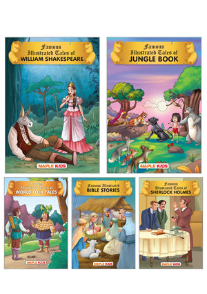 Stories From Around The World (Set Of 5 Books With 73 Moral Stories) - Colourful Pictures - Story Books For Kids - World Folktales, Bible Stories, Sherlock Holmes, Jungle Book, William Shakespeare