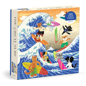 Galison The Great Surf  500 Piece Jigsaw Puzzle Featuring Beautiful Artwork Of Cats And Dogs Surfing Waves