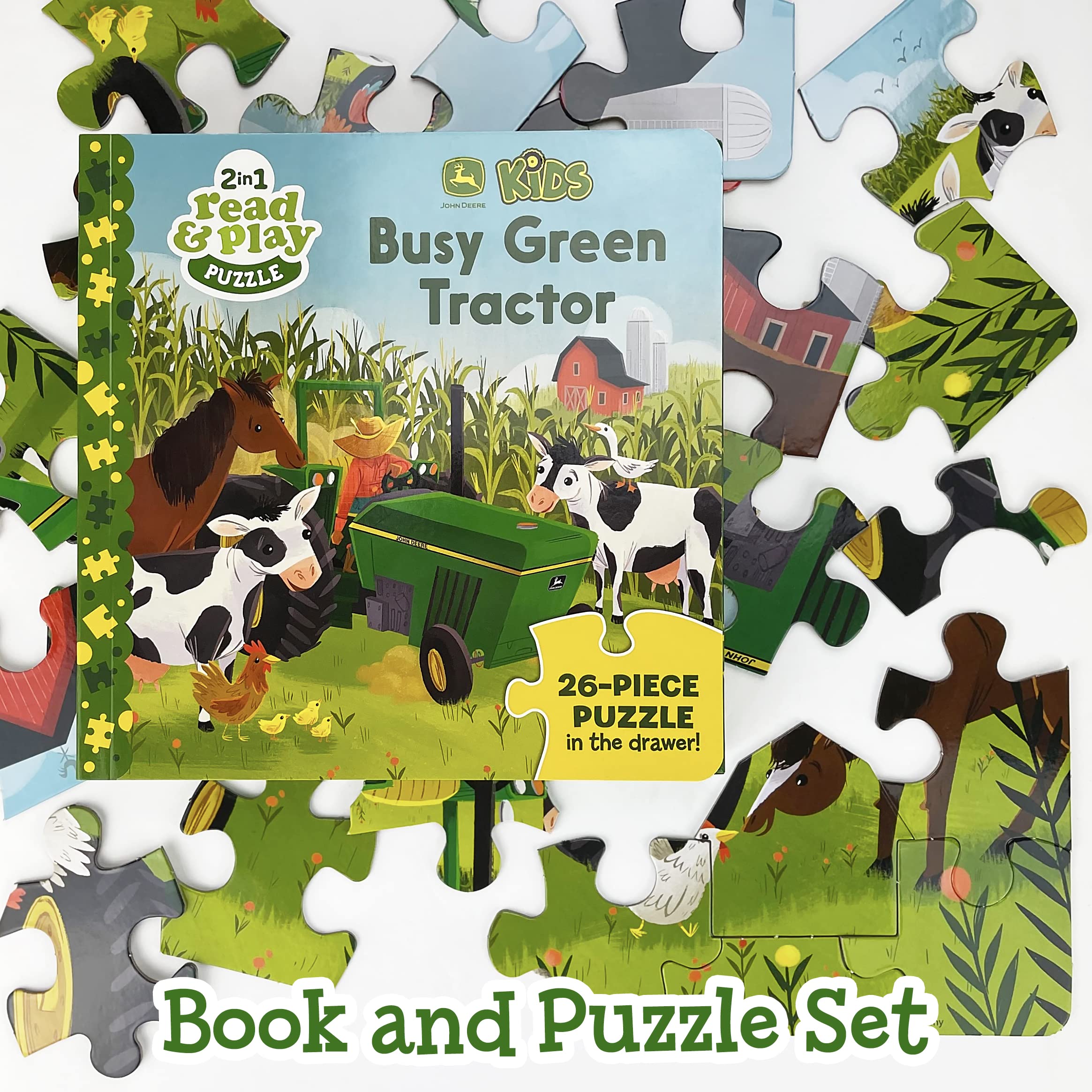 John Deere Busy Green Tractor 2in1 Read & Play Puzzle and Board Book for Toddlers and Preschoolers, Ages 25 (John Deere Kids:,Used