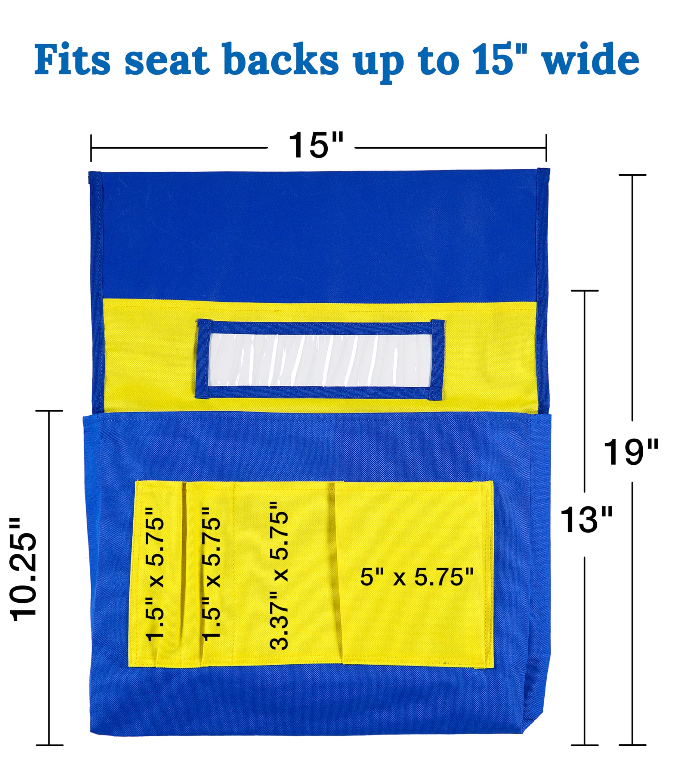 Carson Dellosa 15 W X 19 H Canvas Blue And Yellow Chairback Buddy Pocket Chart, Classroom Chair Organizer, Classroom Chair Sto