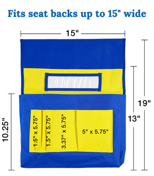 Carson Dellosa 15 W X 19 H Canvas Blue And Yellow Chairback Buddy Pocket Chart, Classroom Chair Organizer, Classroom Chair Sto