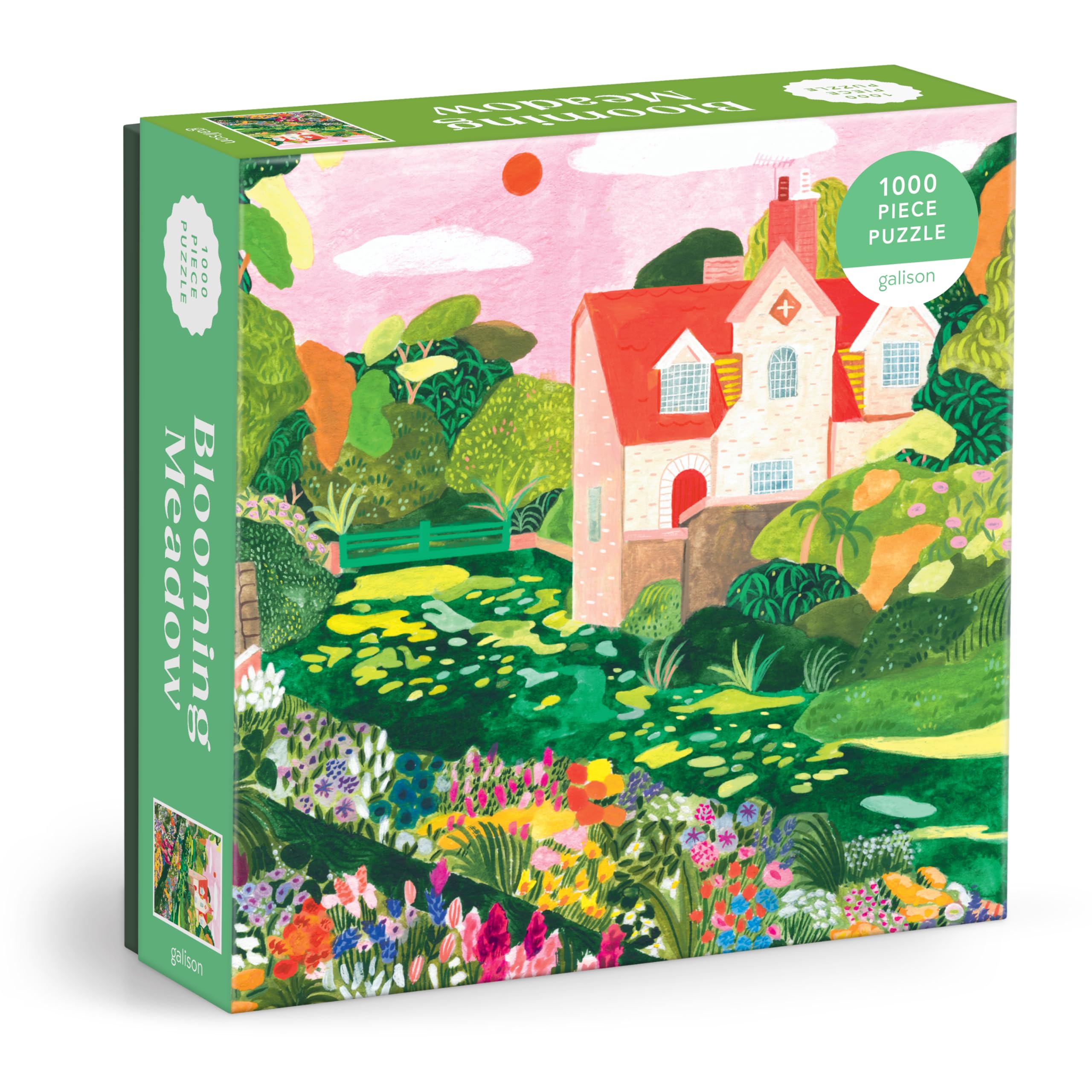 Galison Blooming Meadow  1000 Piece Jigsaw Puzzle Featuring Beautiful Artwork Of A Cottage In A Spring Meadow