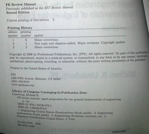 FE Review Manual: Rapid Preparation for the General Fundamentals of Engineering Exam (F E Review Manual), 2nd ed.,Used