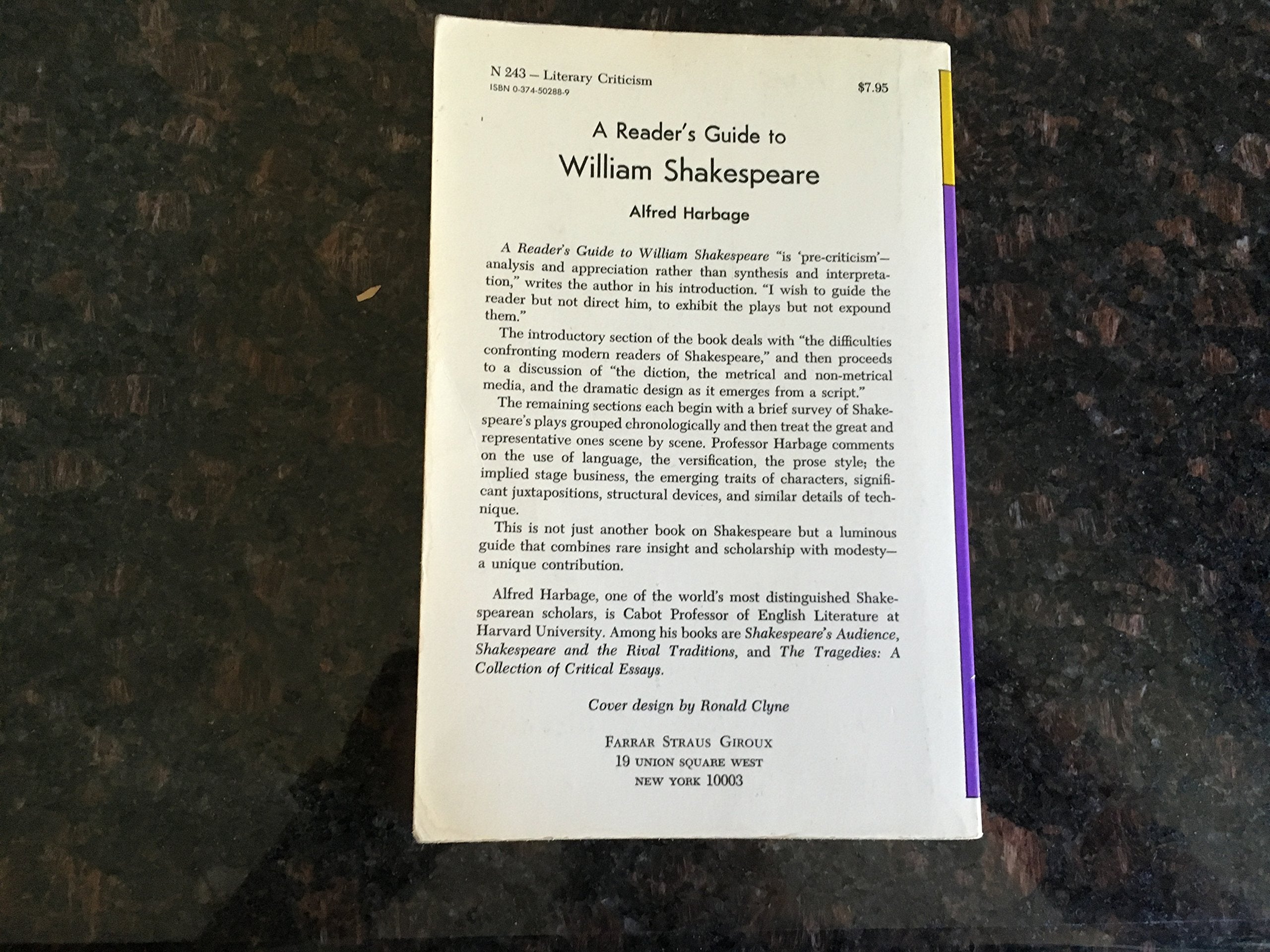 William Shakespeare: A Reader's Guide,Used