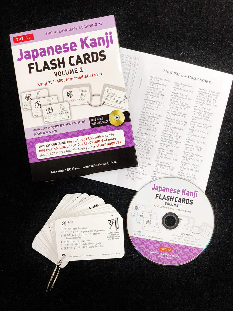 Japanese Kanji Flash Cards Kit Volume 2: Kanji 201400: JLPT Intermediate Level: Learn 200 Japanese Characters with Native Speak,New