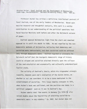 Pavel Axelrod and the Development of Menshevism (Russian Research Center studies),Used