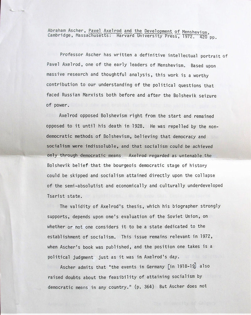 Pavel Axelrod and the Development of Menshevism (Russian Research Center studies),Used