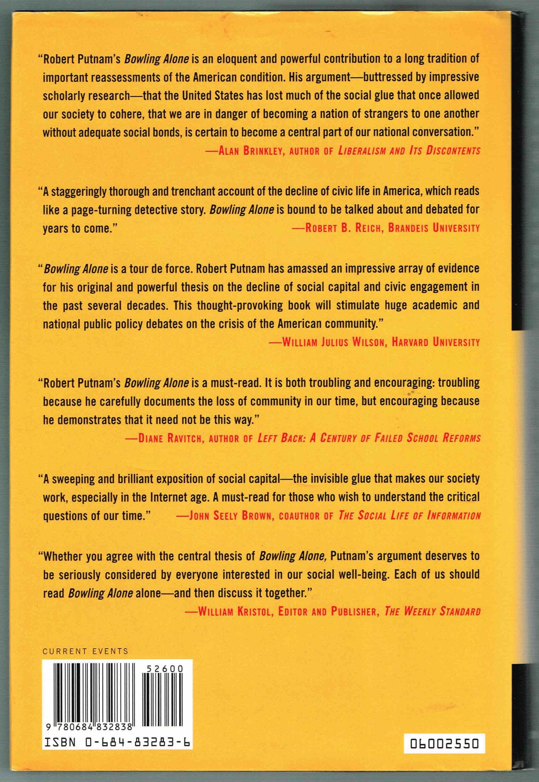 Bowling Alone: The Collapse and Revival of American Community,New