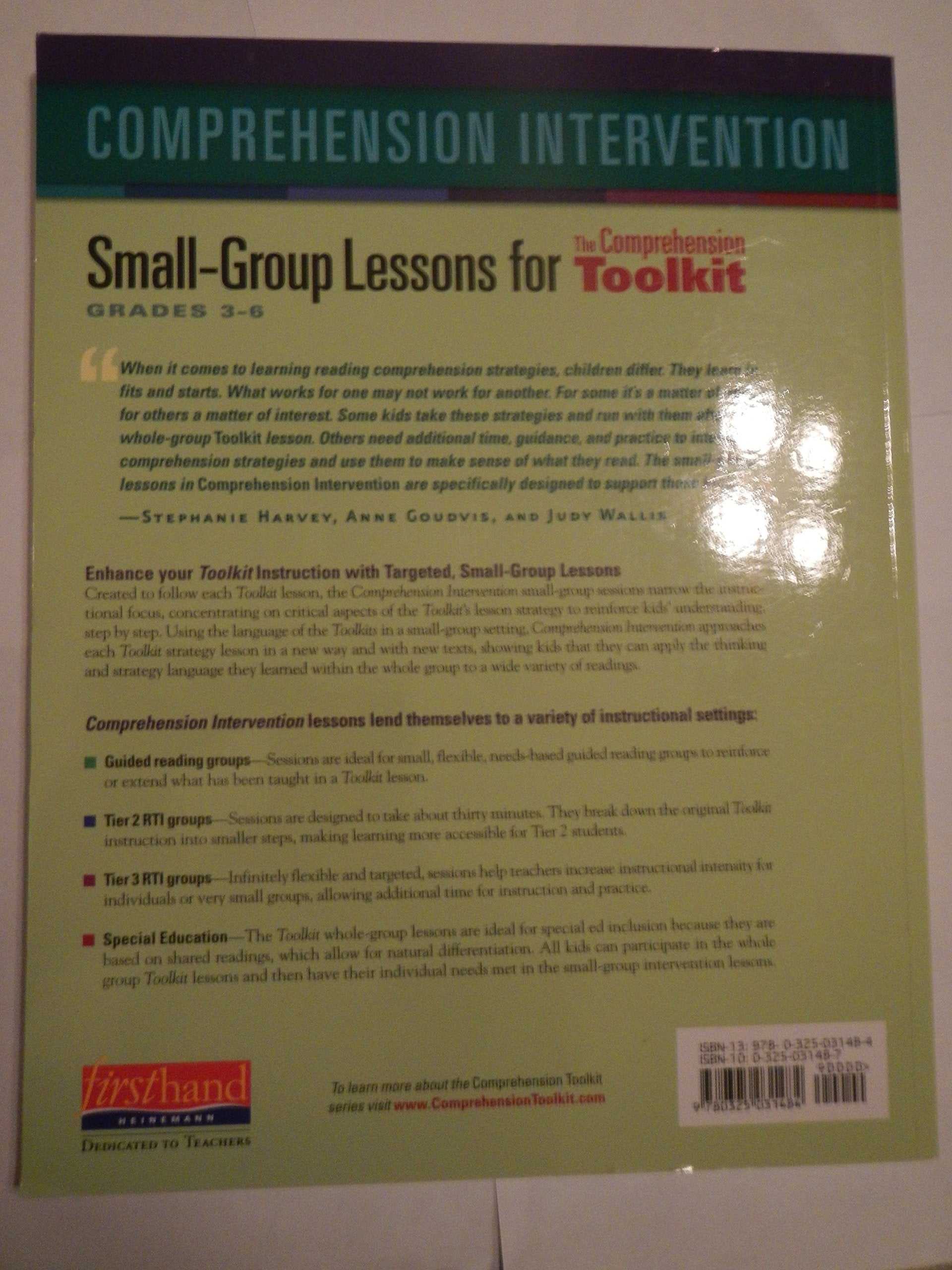 Comprehension Intervention: SmallGroup Lessons for the Comprehension Toolkit Grades 36