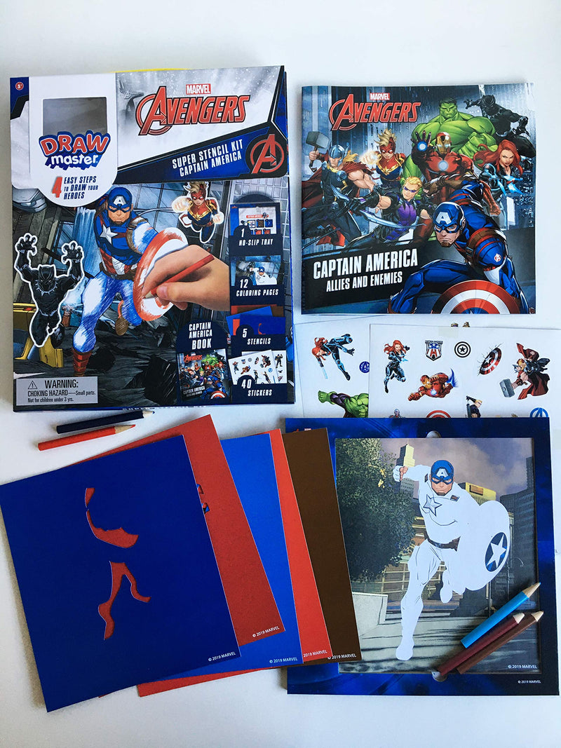 Drawmaster Marvel Avengers: Captain America Super Stencil Kit: 4 Easy Steps to Draw your Heroes,Used