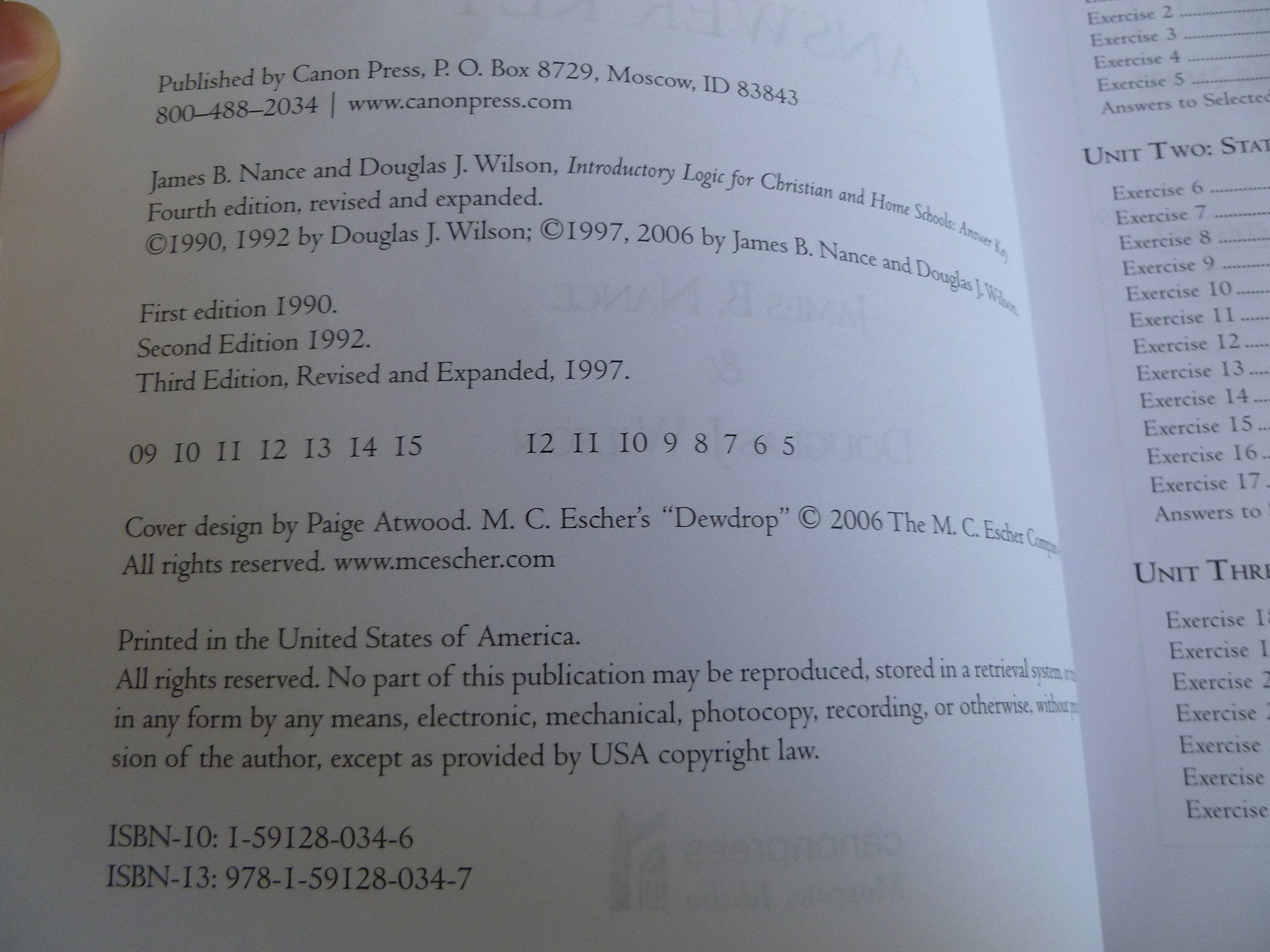 Introductory Logic: Answer Key (4th edition),Used