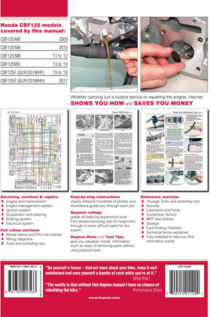 Honda CBF125 and CB125F: '09 to '17 (Haynes Service & Repair Manual),Used