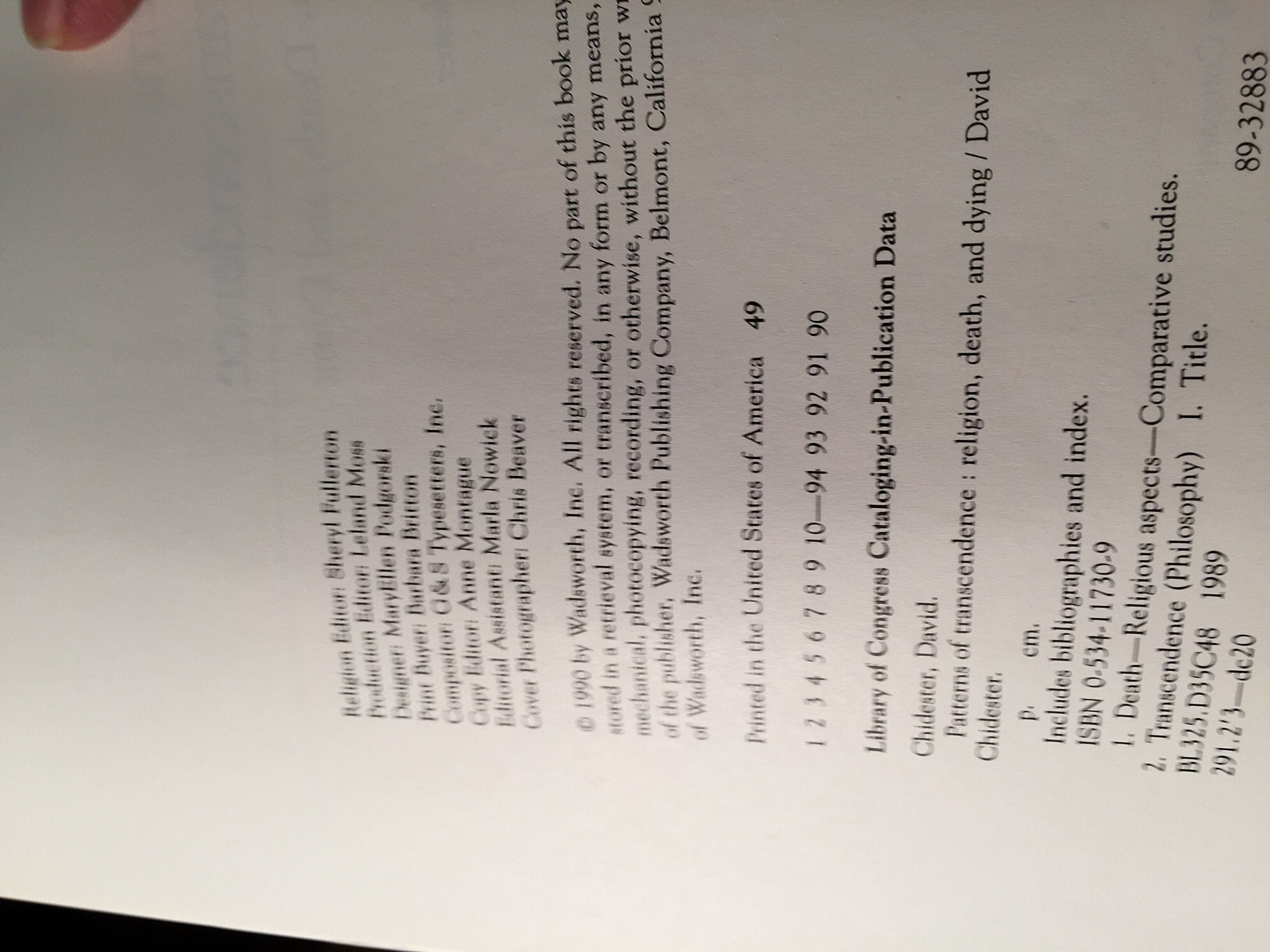 Patterns of Transcendence: Religion, Death, and Dying,Used