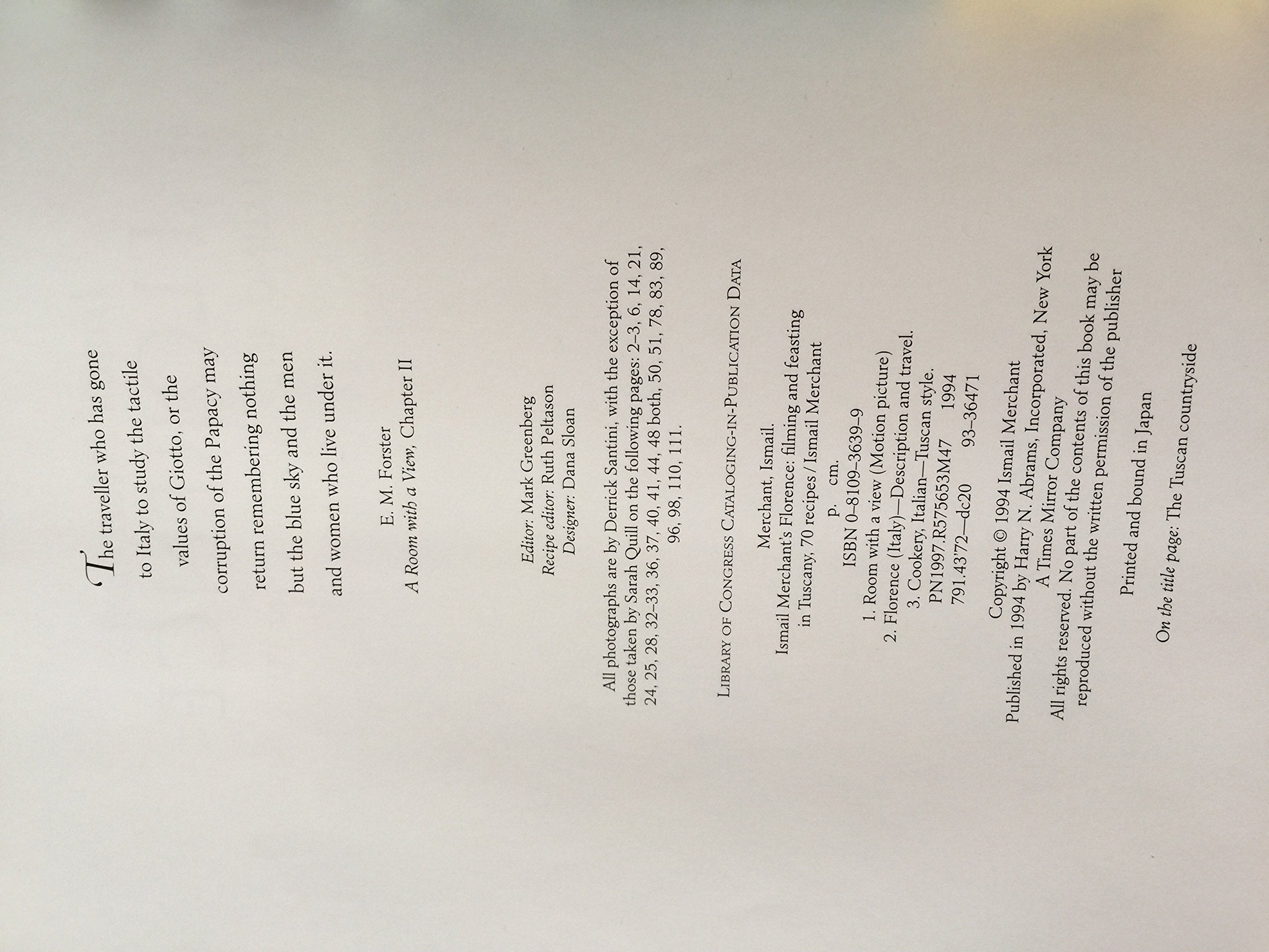 Ismail Merchant's Florence: Filming and Feasting in Tuscany/70 Recipes,Used