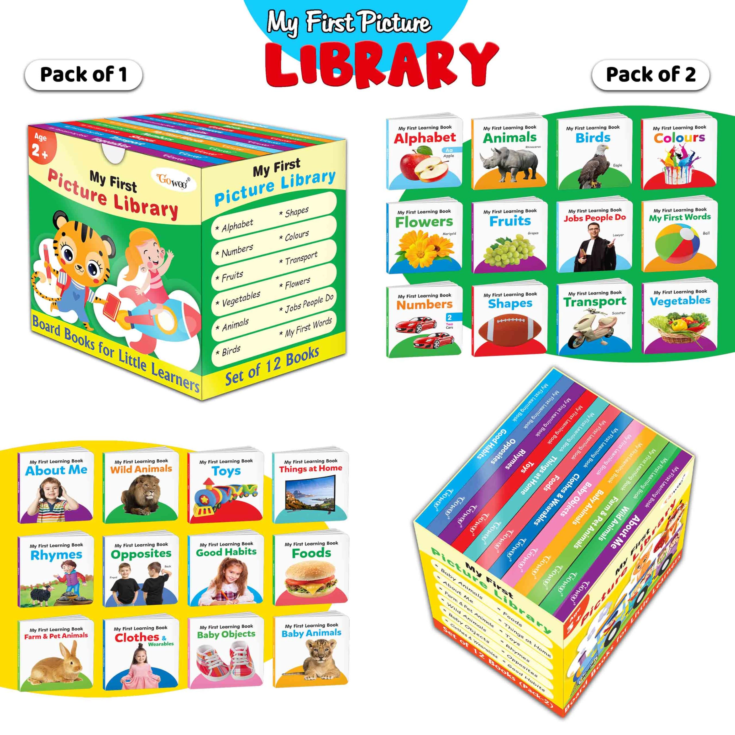 Toddlers Learning Library Box Set (Green And Yellow Edition) : Learning Board Book For Kids, My First Picture Library Box, Library Boxset Of 24 Board Books For Children
