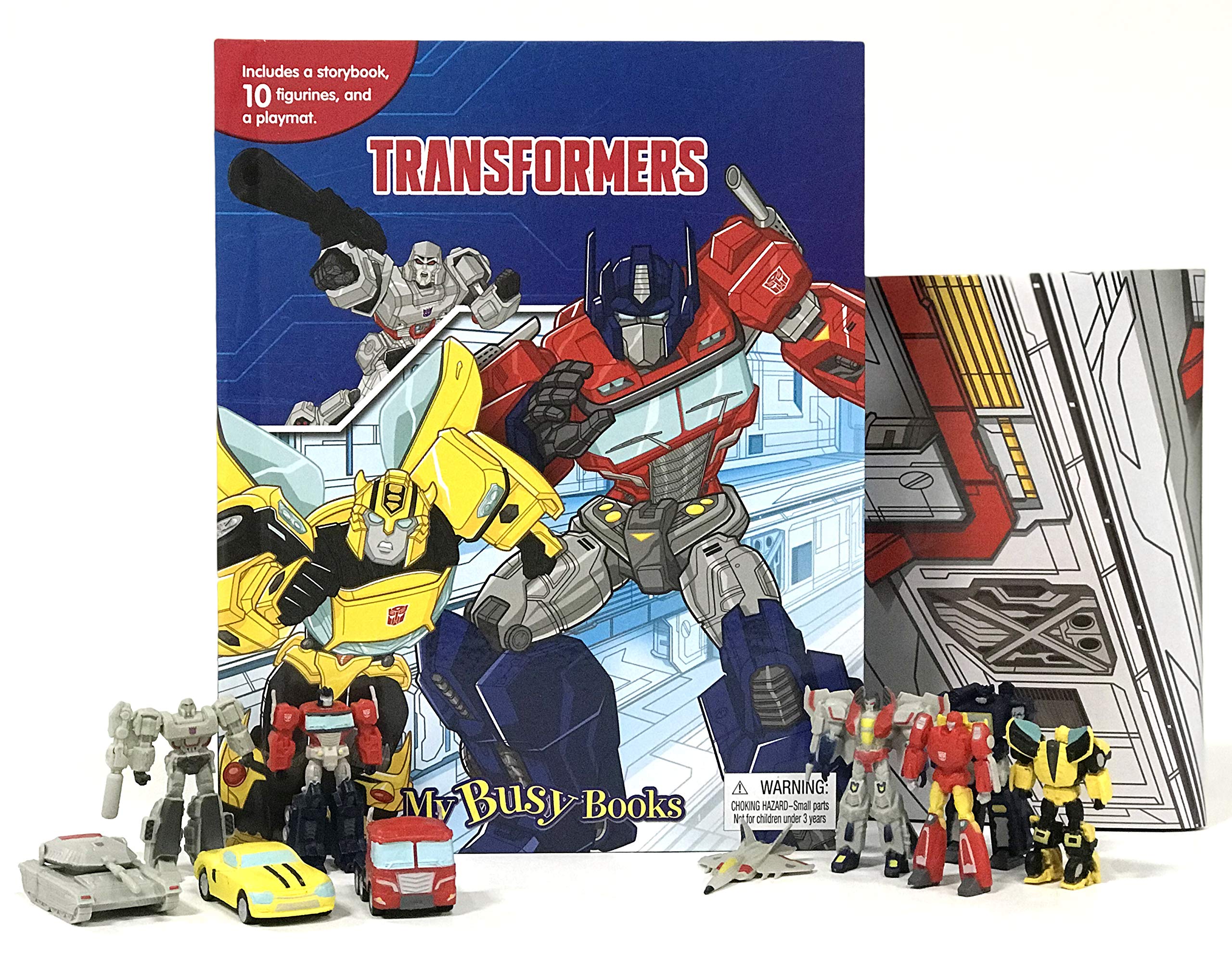 Transformers My Busy Books  Storybook, 10 Figurines, Playmat