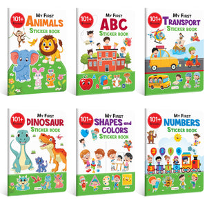 My First Abc, Animals, Numbers, Transport, Shapes & Colors And Dinosaur Sticker Book With 101+ Stickers | Combo Of 6 Sticker Books | Activity Book For Kids, Children Learning Books.