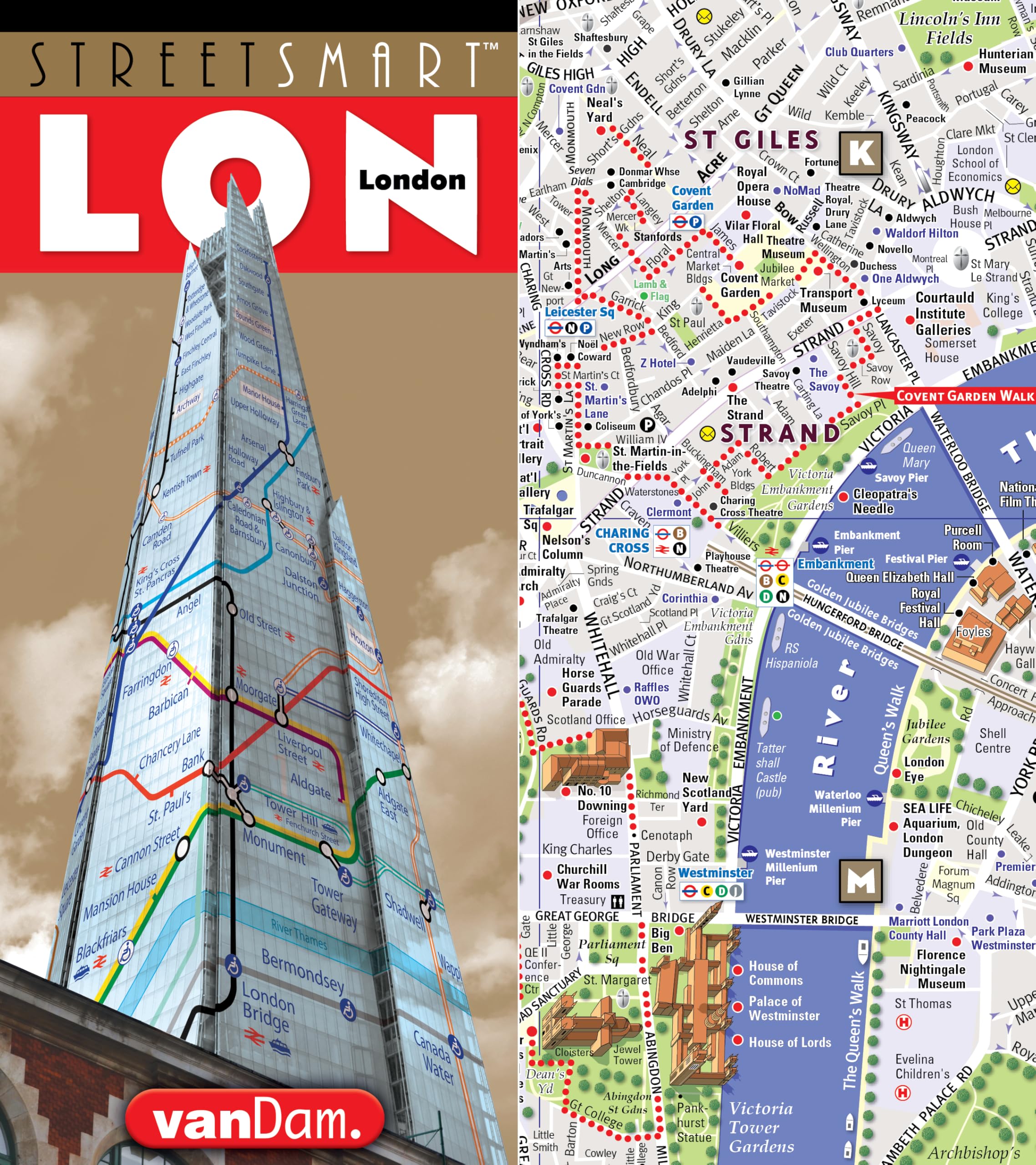 StreetSmart London Map by VanDam  City Center Street Map of London, England  Laminated folding pocket size city travel and Tub,Used