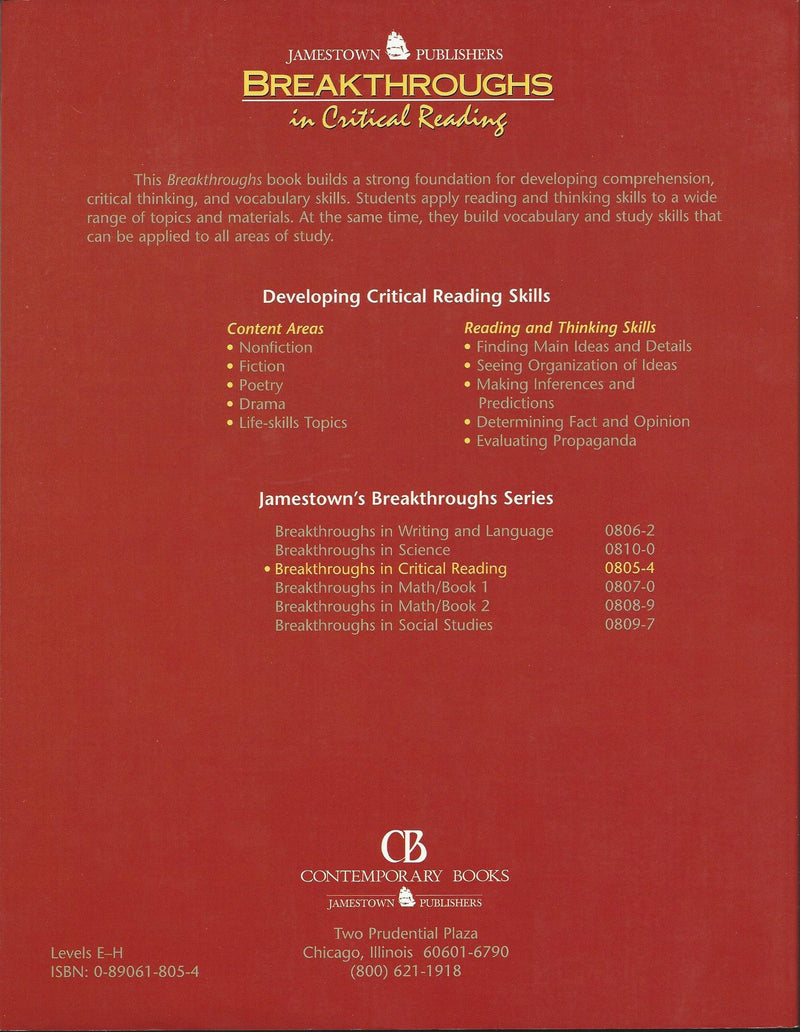 Breakthroughs in Critical Reading : Developing Critical Reading Skills,Used