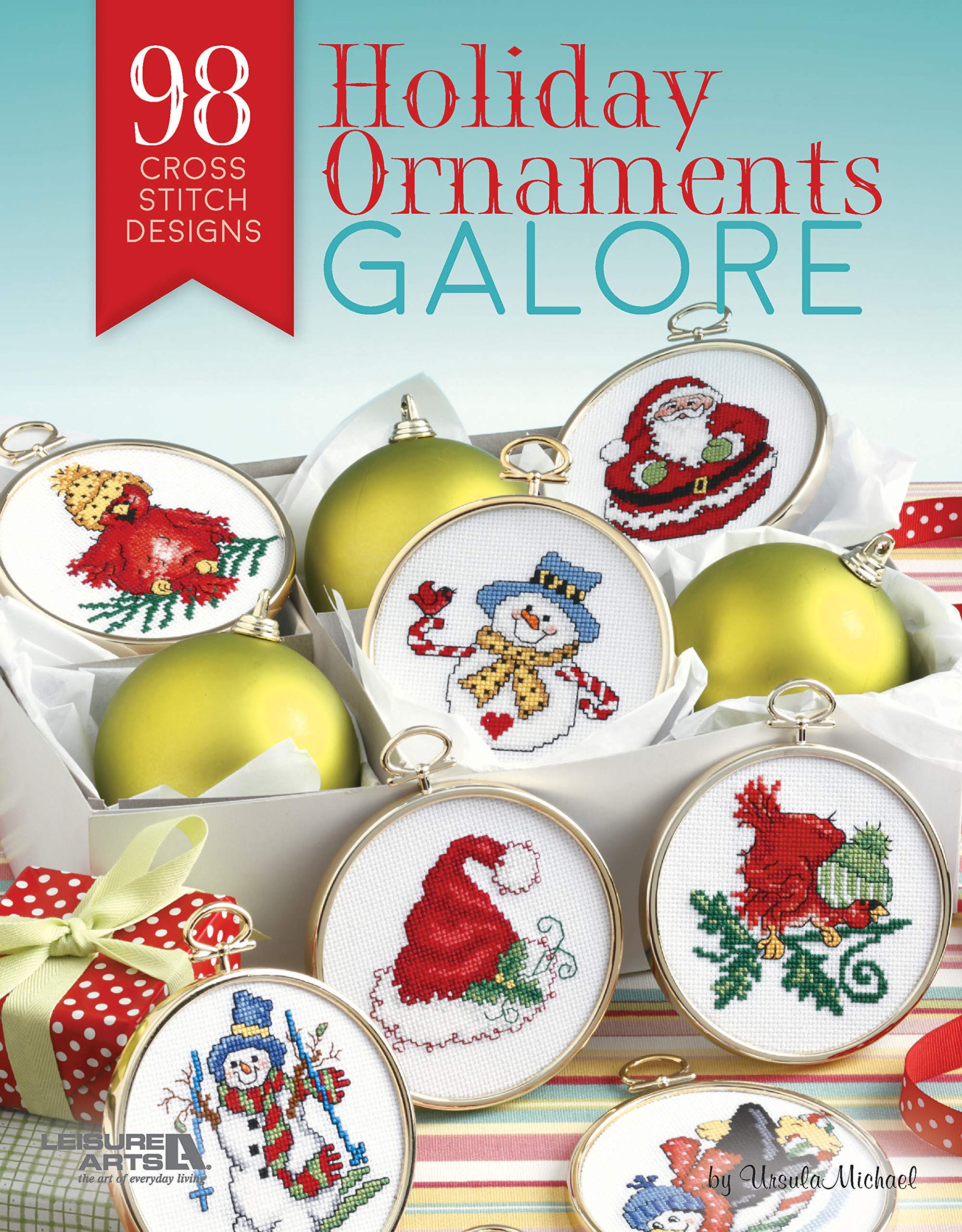 Leisure Arts XStitch Holiday OrnmntsGalorBk,Used