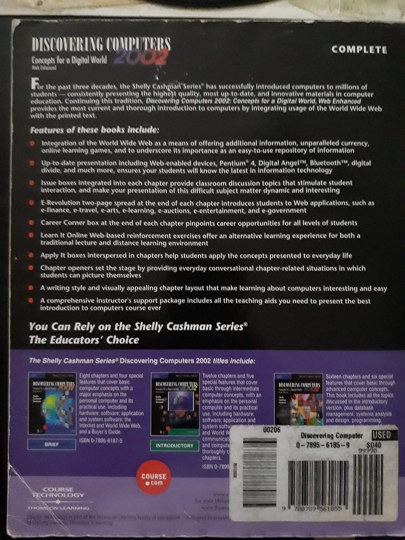 Discovering Computers 2002 Concepts for a Digital World, Web Enhanced, Introductory,Used