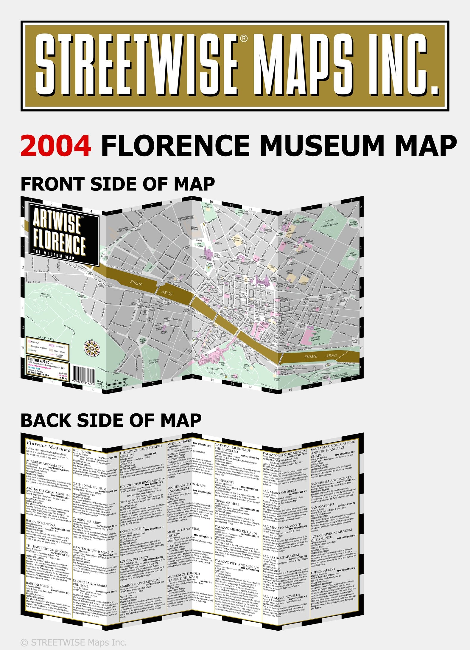 Artwise Florence Museum Map  Laminated Museum Map of Florence, Italy,Used