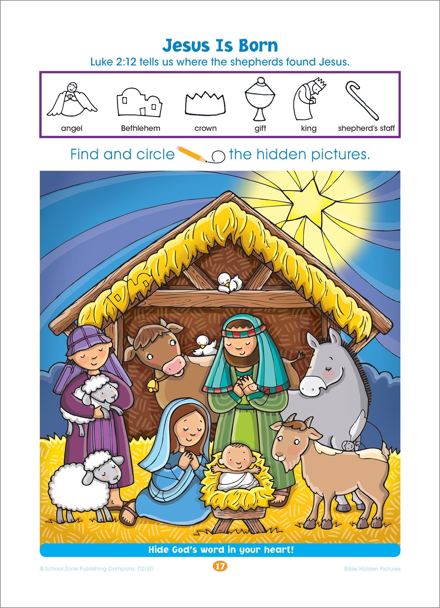 School Zone  Bible Hidden Pictures! Workbook  Ages 4 To 6, Preschool To Kindergarten, Christian Scripture, Old & New Testament,Used