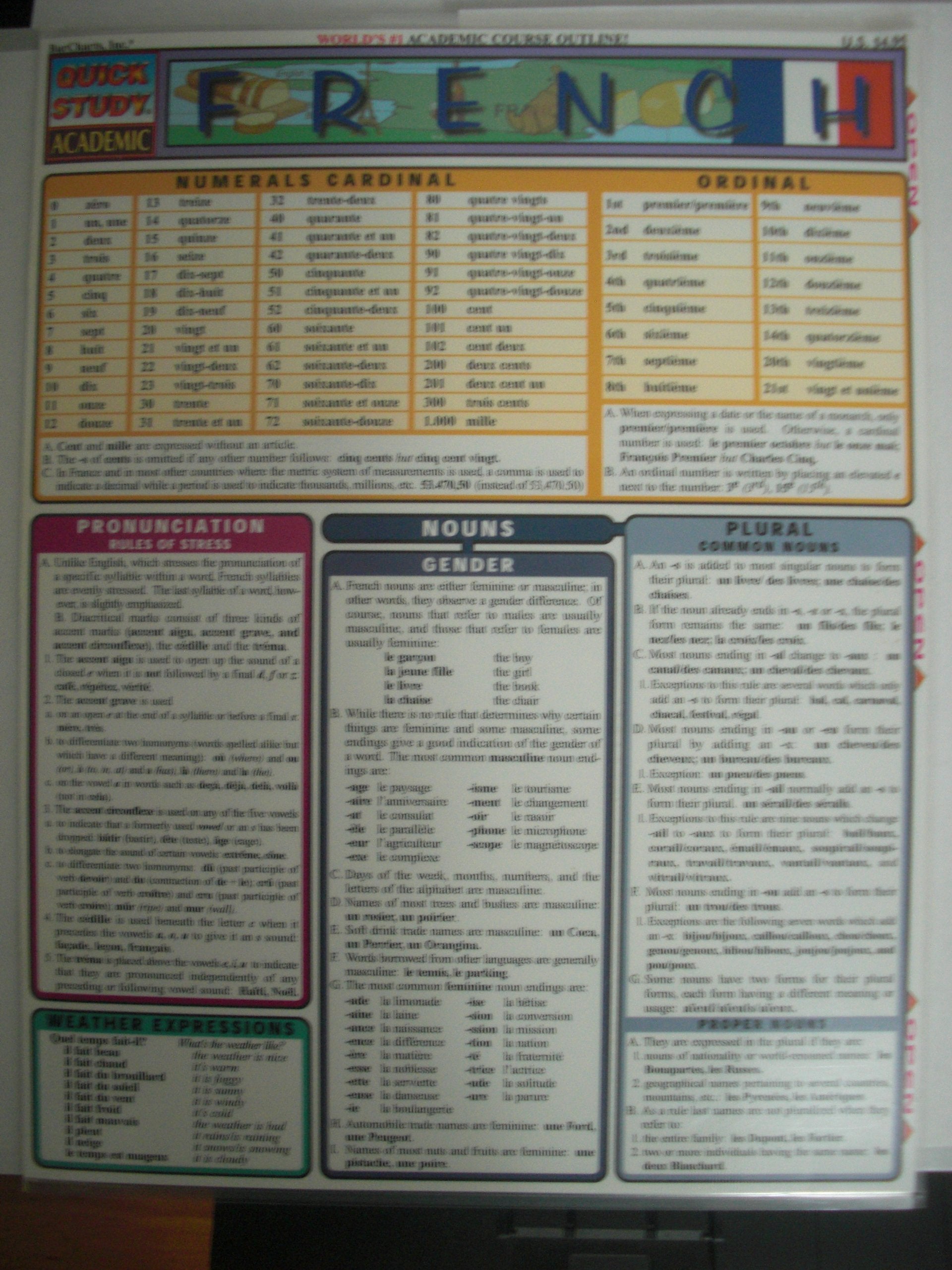 French (Quick Study Chart: Academic Course Outline),Used