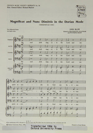Magnificat and Nunc Dimittis in the Dorian Mode (Church Music Society publications),Used