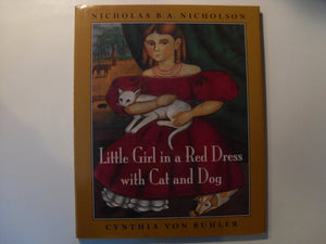 Little Girl in a Red Dress with Cat and Dog,Used