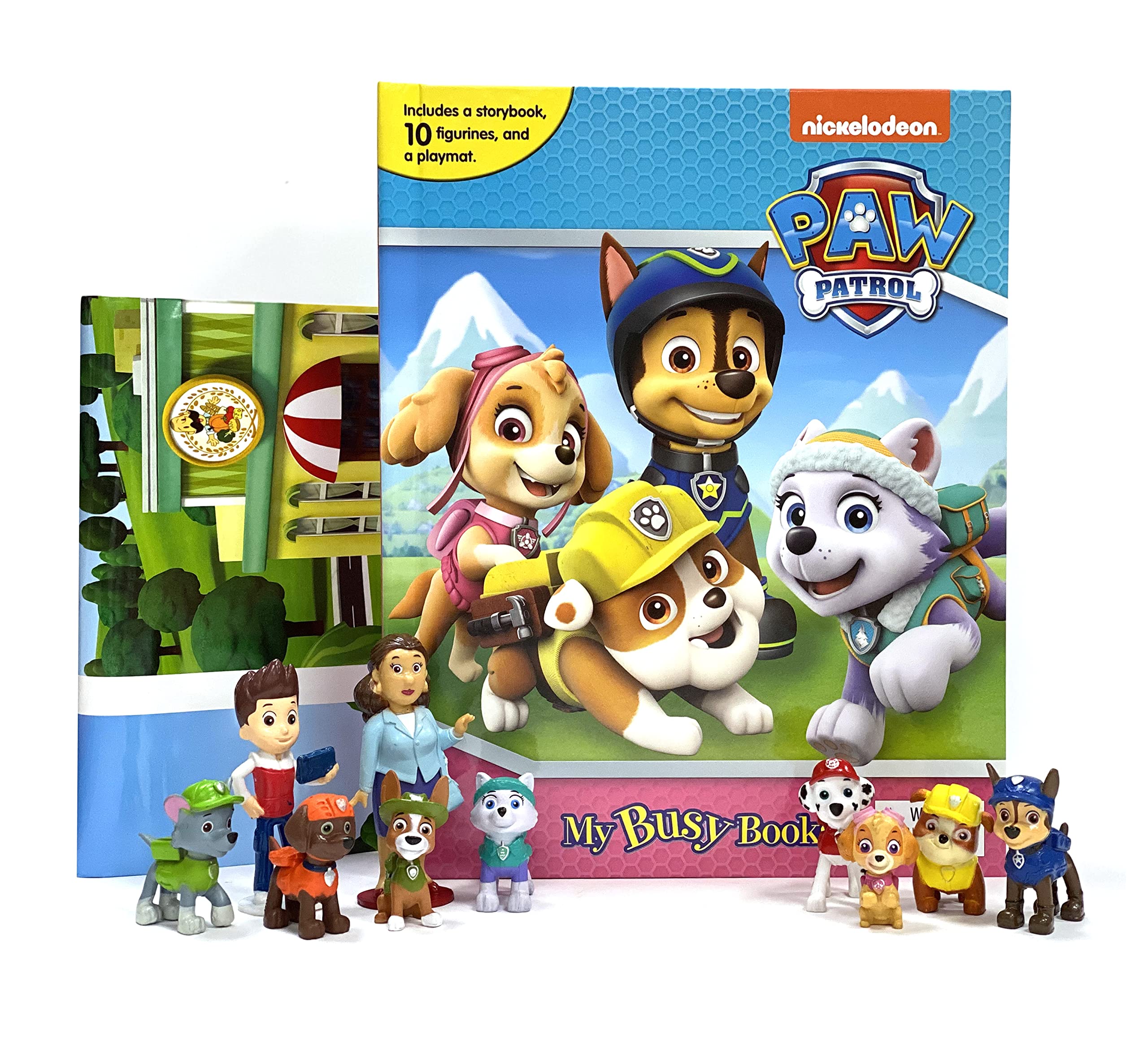 Paw Patrol My Busy Books  Storybook, 10 figurines, playmat,Used