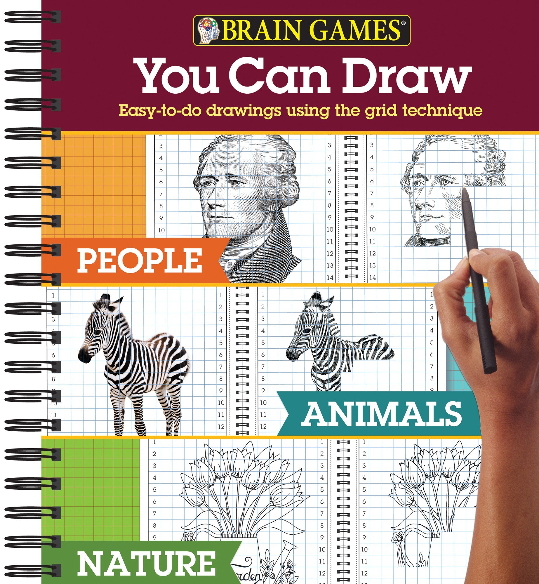 Brain Games  You Can Draw  3 books in 1: People, Animals, Nature,Used