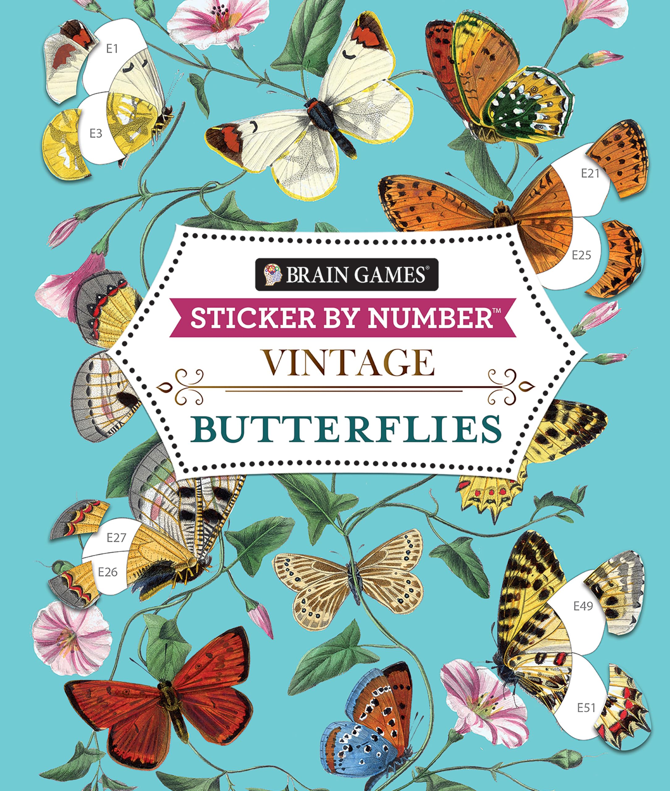 Brain Games  Sticker by Number  Vintage: Butterflies (28 Images to Sticker),Used