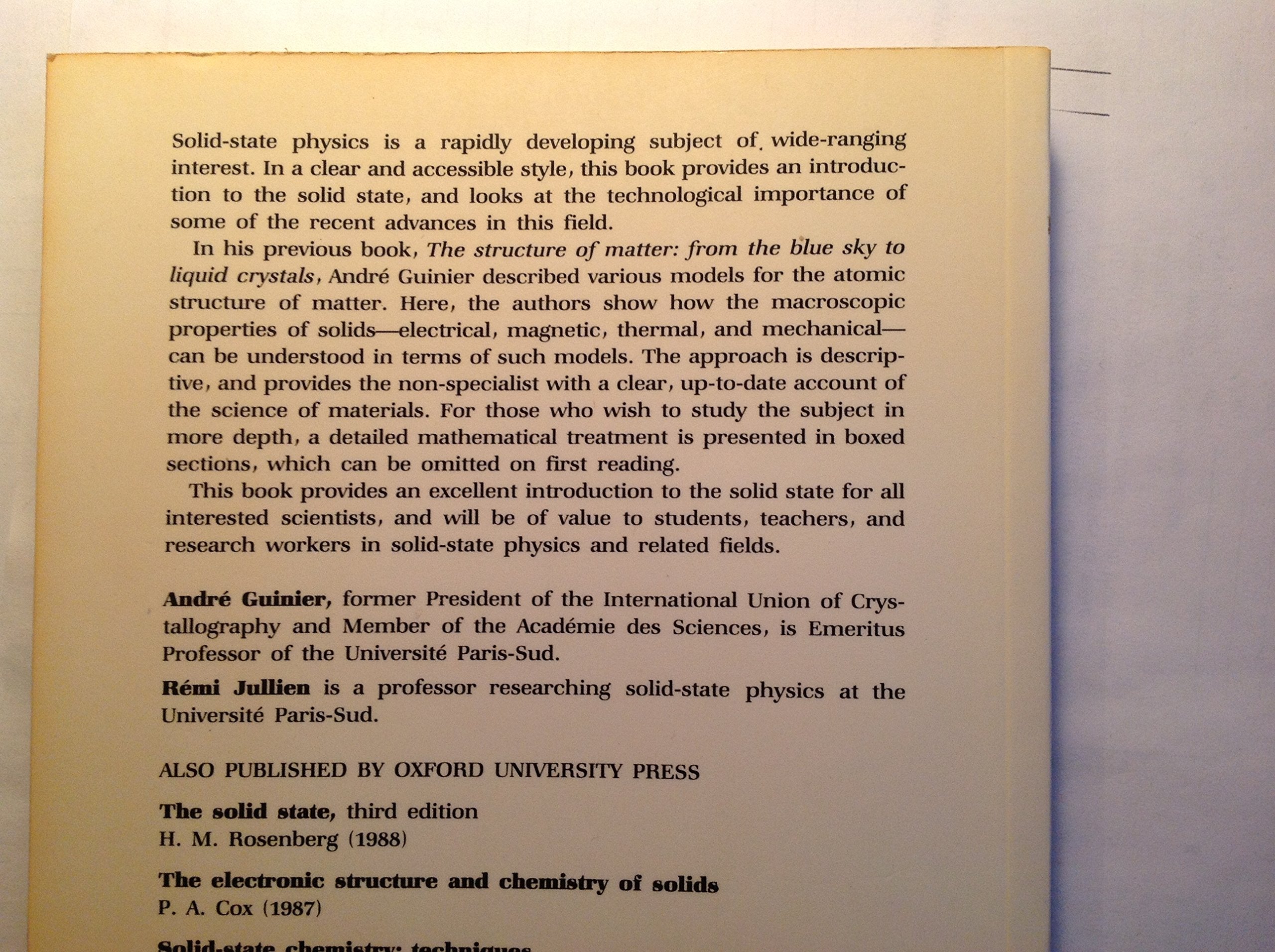 The Solid State: From Superconductors to Superalloys (International Union of Crystallography Texts on Crystallography),Used