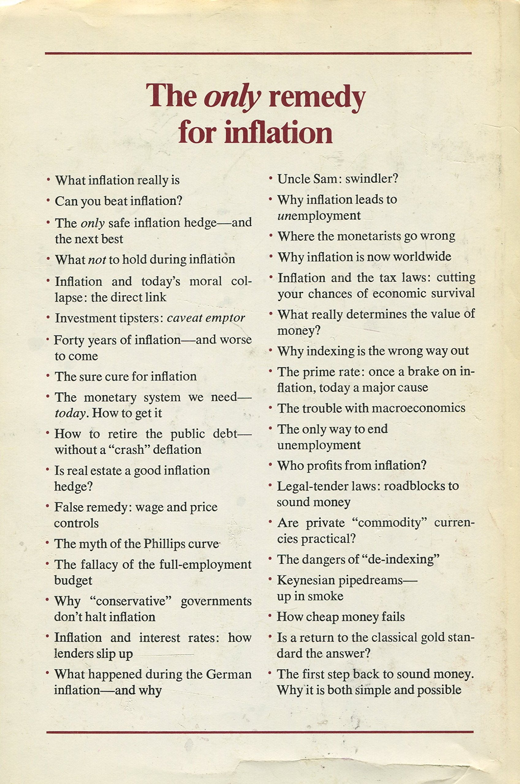 The Inflation Crisis, and How to Resolve It,Used