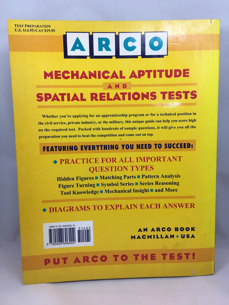 Mechanical Aptitude and Spatial Relations Tests (Arco Aptitude Test Preparation),Used