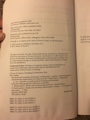 Knowing And Teaching Elementary Mathematics: Teachers' Understanding Of Fundamental Mathematics In China And The United States (,Used