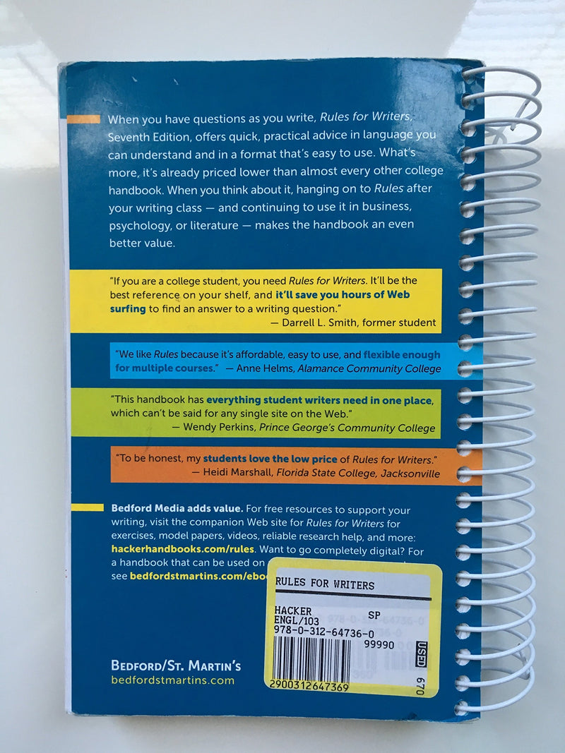 Rules for Writers, 7th Edition,Used