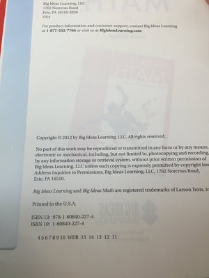 Big Ideas Math a Common Core Curriculum (Red),Used