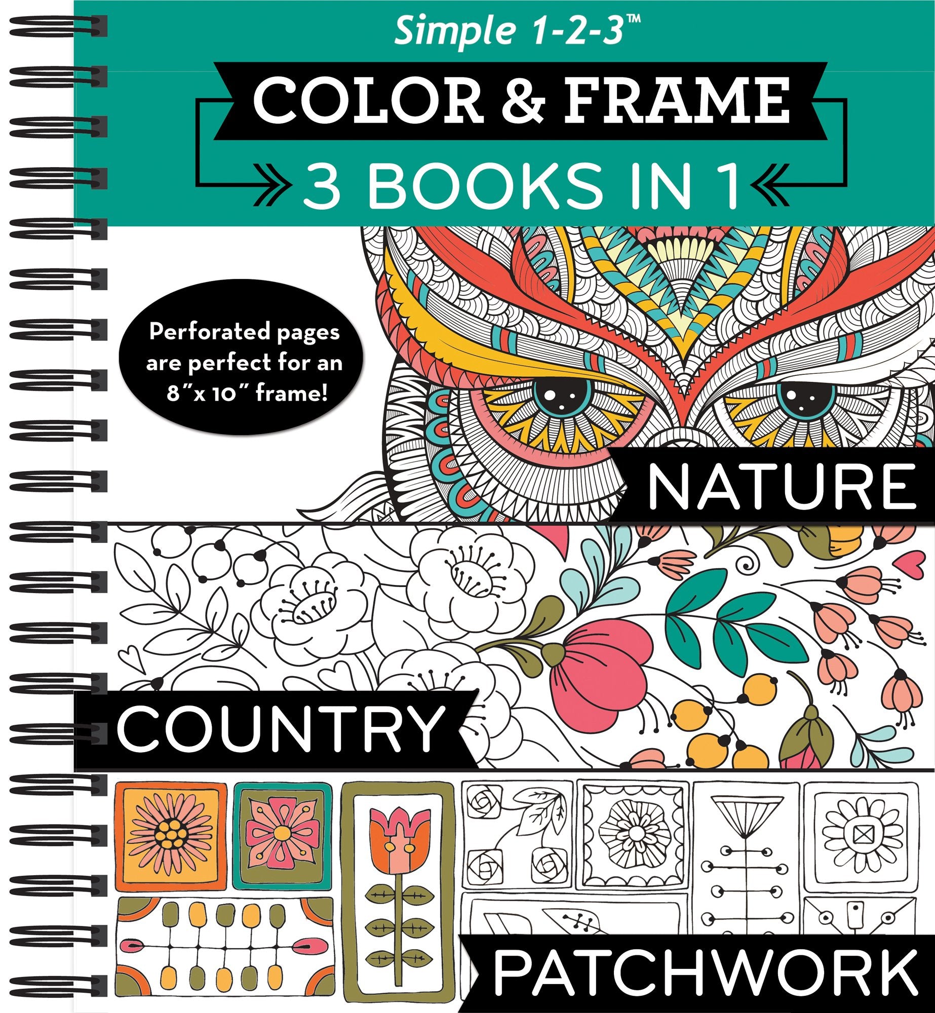 Color & Frame  3 Books In 1  Nature, Country, Patchwork (Adult Coloring Book)