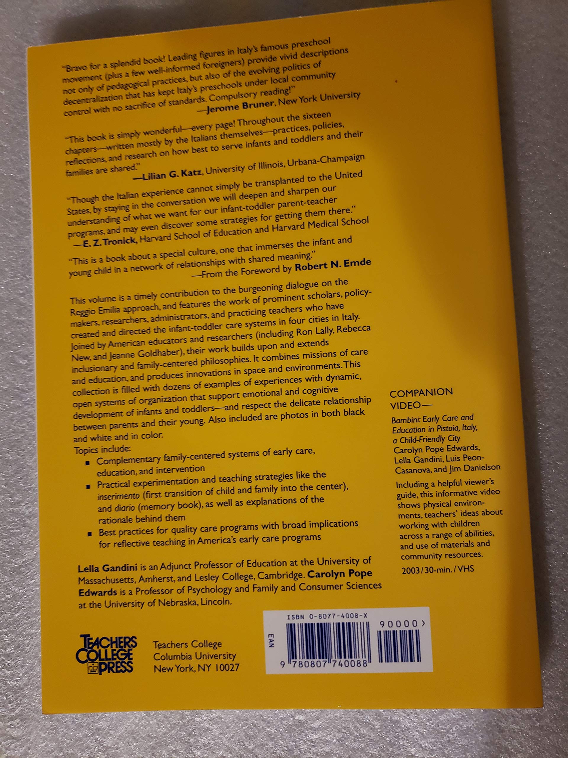 Bambini: The Italian Approach to Infant/Toddler Care (Early Childhood Education Series),Used