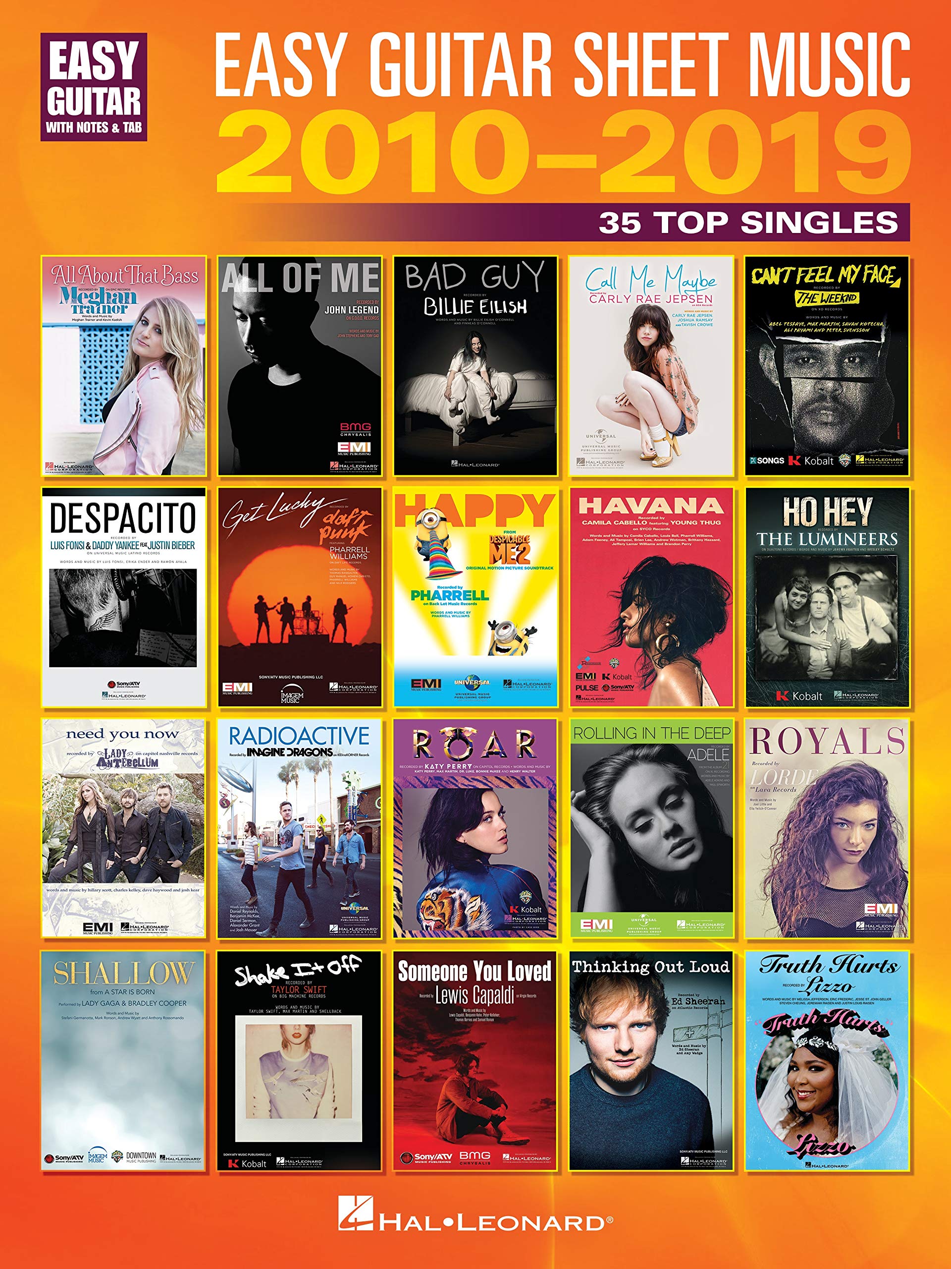 Easy Guitar Sheet Music 20102019: 35 Top Singles Arranged with Notes & Tab & Lyrics (Easy Guitar With Notes & Tab),New