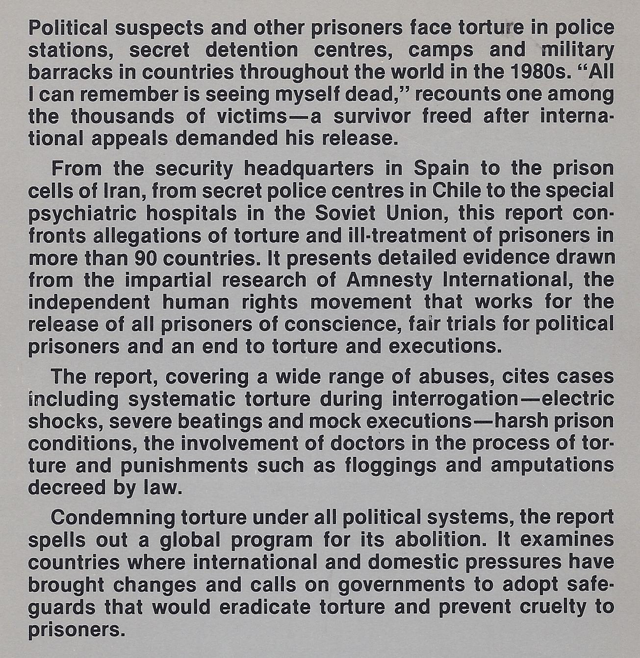 Torture in the Eighties: An Amnesty International Report,Used