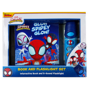 Disney Junior Marvel Spidey And His Amazing Friends  Glow Spidey Glow! Book And 5Sound Flashlight Set  SpiderMan  Pi Kids