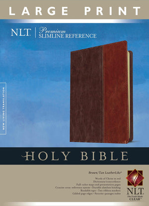 Premium Slimline Reference Bible NLT, Large Print, TuTone (Red Letter, LeatherLike, Brown/Tan),Used