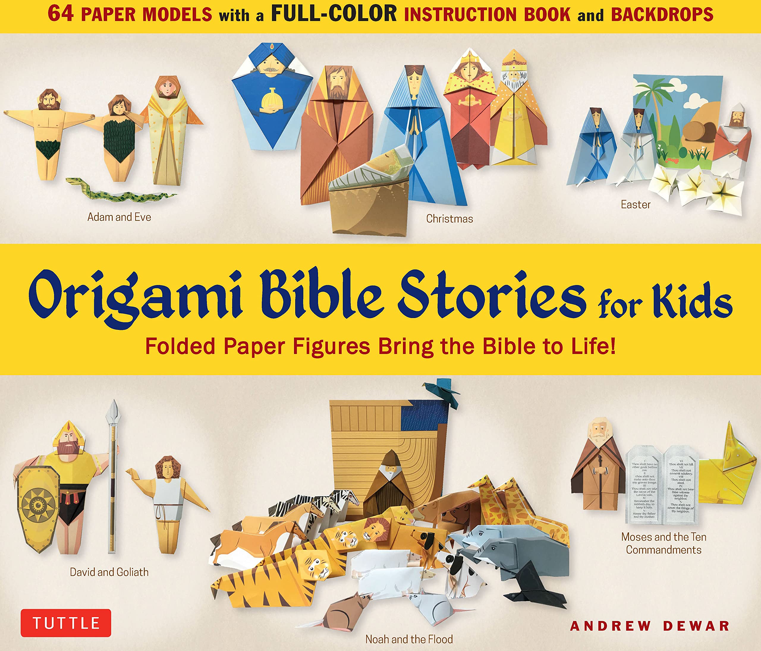 Origami Bible Stories For Kids Kit: Folded Paper Figures And Stories Bring The Bible To Life! 64 Paper Models With A Fullcolor ,New