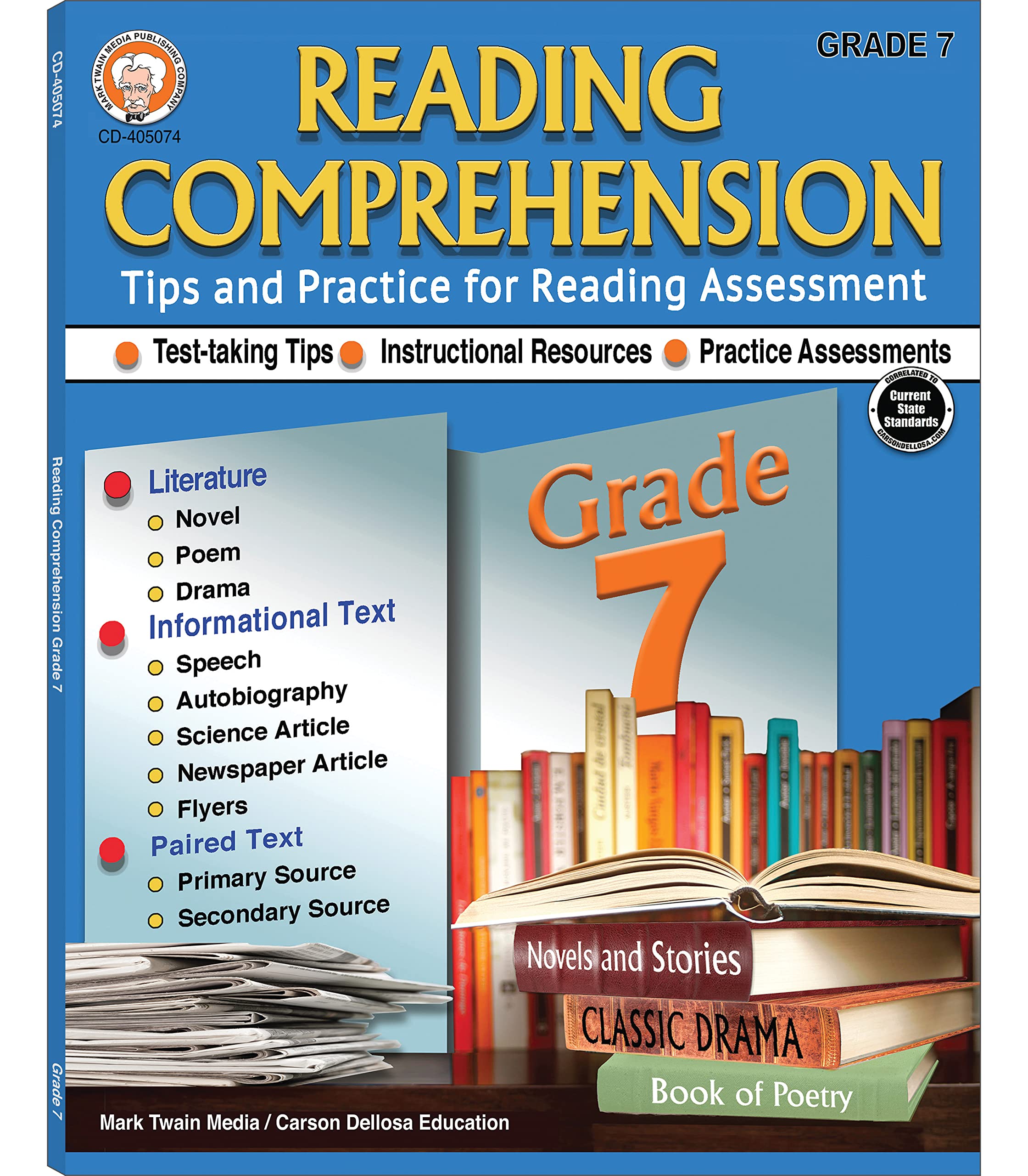 Grade 7 Reading Comprehension WorkbookLiterature, Novels, Poetry, Science and Newspaper Articles, Autobiographies With Reading ,New